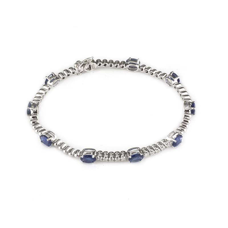 White Gold Sapphire and Diamond Line Bracelet | Rich Diamonds